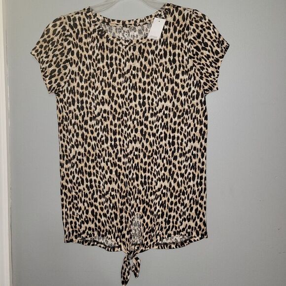Ann Taylor Loft Linen Cheetah Animal Print Short Sleeve Tshirt Shirt Womens XS - Picture 1 of 11